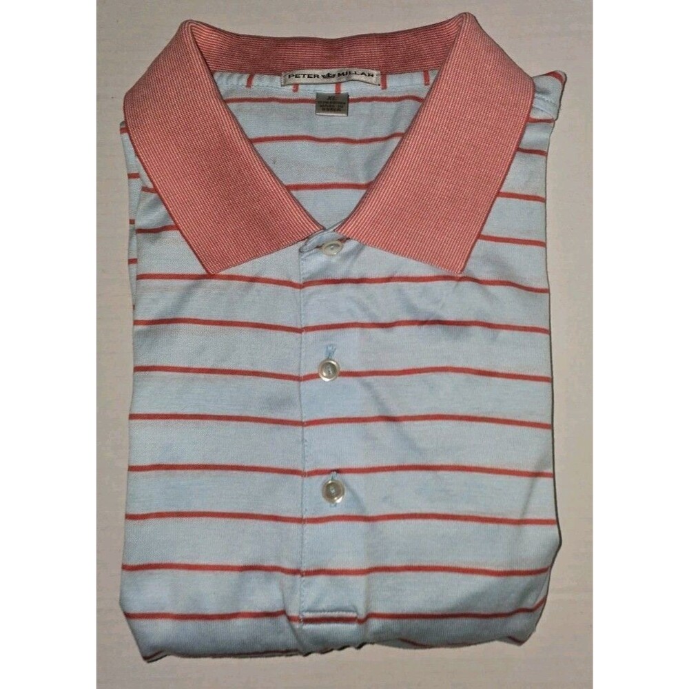 Peter Millar Men's Short Sleeve Striped Polo Blue/Red XL